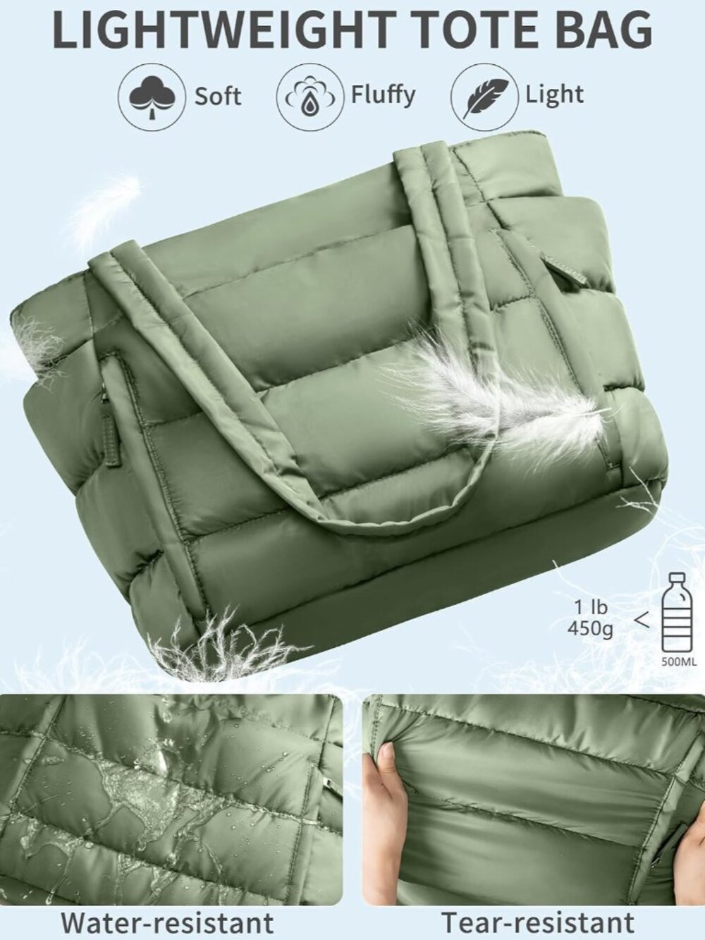 Puffer Tote Bag for Women, Lightweight Puffy Work Handbag Teacher Nurse Quilted - Picture 6 of 9